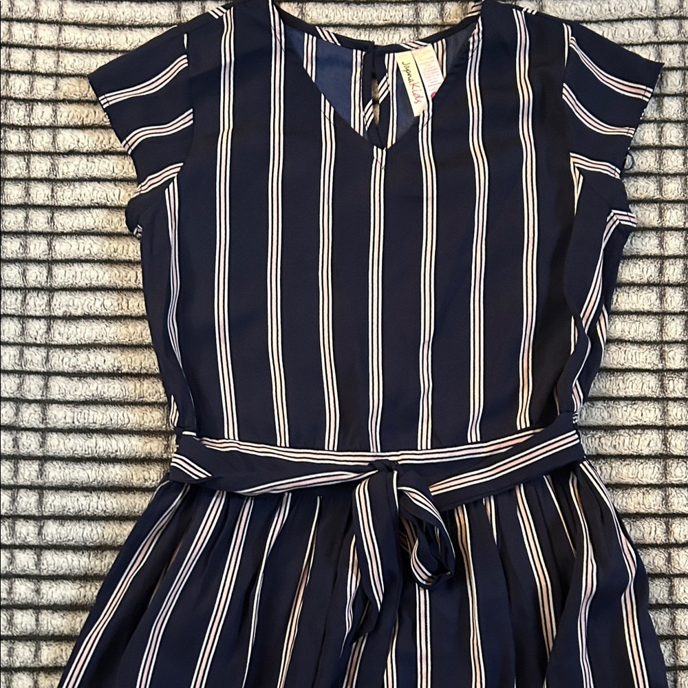 New Navy Striped Romper Maxi Overlay (Girls L/12) - Picture 2 of 5